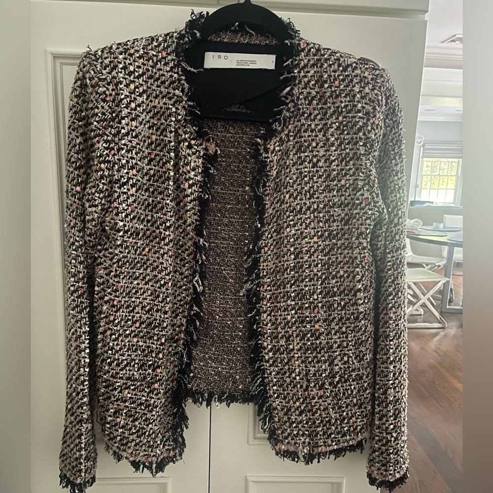 IRO Women's Multicolor Tweed Blazer size 38 size 4 black white pink